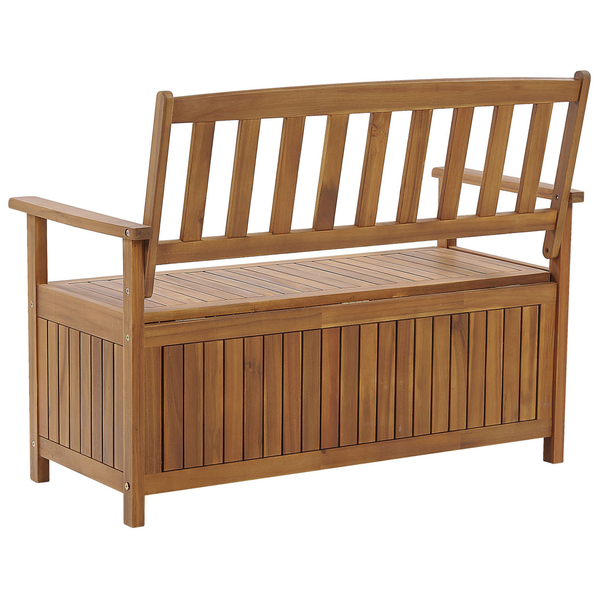 Gartenbank mit Auflage SOVANA 120 cm mit Stauraum Akazienholz Rot