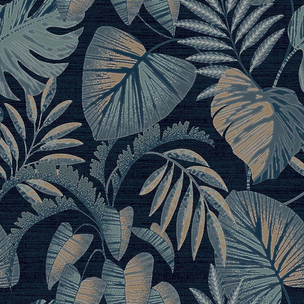 Next Vliestapete | Dschungelblätter - Blau - 10mx52cm