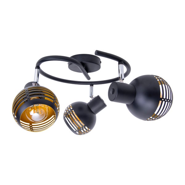 3er Wand- und Deckenrondell Spot CASCO aus Metall in Schwarz, und Gold, mit E27-Fassung,  Øca. 48 cm. Stilvolle Beleuchtung für Wohnzimmer, Esszimmer oder Küche.