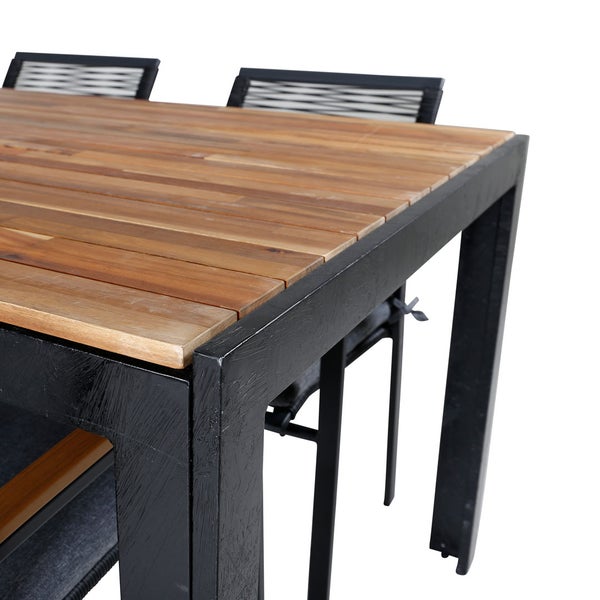 Bois Gartenset Tisch 90x205cm und 6 Stühle Dallas schwarz, natur. 90 X 205 X 76 cm