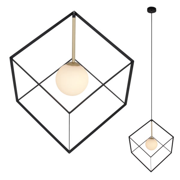 Pendelleuchte CADRE, Pendellampe Retro aus Metall und Glas in Schwarz, und Weiß mit G9-Fassung, 30 cm Seitenlänge, für Wohnbereich und Büro.