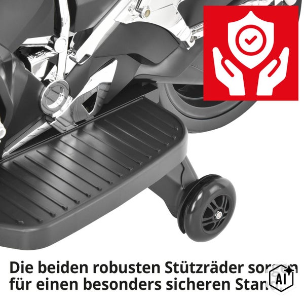 Detailansicht eines Stützrads an einem Kinderfahrzeug für einen sicheren Stand