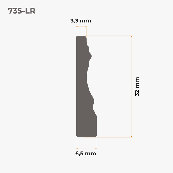 Profilleiste mit den Maßen 3,3 mm, 6,5 mm und 32 mm