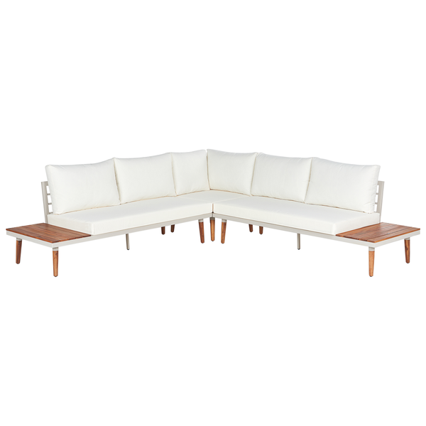 Garten Ecksofa mit Tisch 5-Sitzer CORATO Akazienholz Cremeweiß