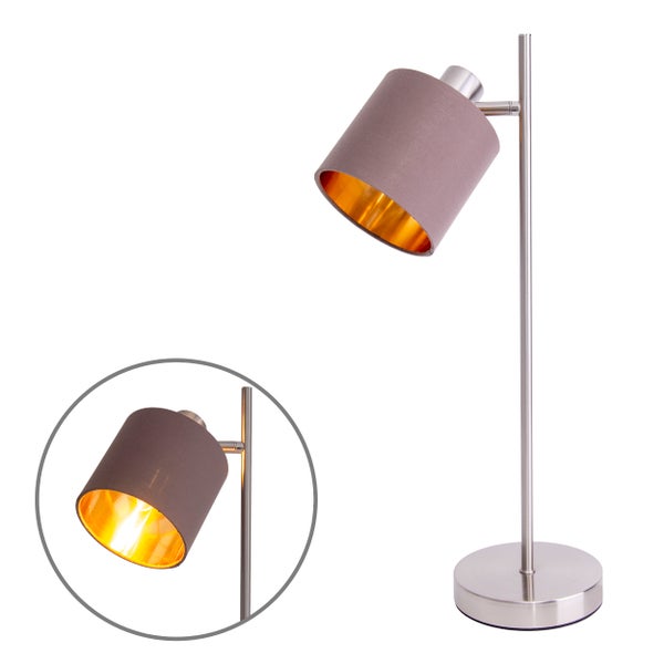 Tischleuchte MARON aus Metall satiniert-matt mit Stoffschirmen  in Braun, mit E14-Fassung, Lampe für Wohnzimmer, Esszimmer, Flur und Büro, Tischlampe 51 cm hoch