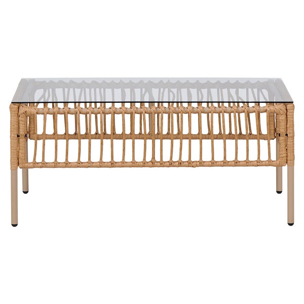 Couchtisch mit Glasplatte und Rattanrahmen
