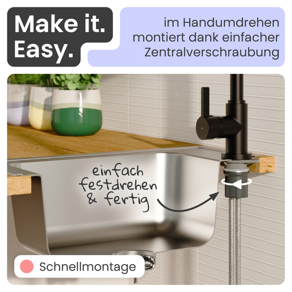 Küchenarmatur mit Schnellmontage unter Spüle
