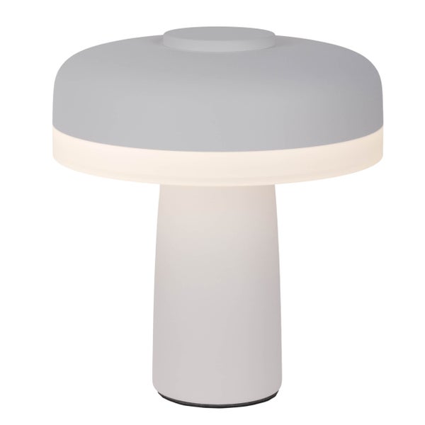 Akku-Tischleuchte PILU, 16,5 cm hoch, oben Ø von 15 cm, Metall in Weiß, weißer Kunststoff, integrierten LEDs,280 Lumen, dimmbar per Berührungssensor, warmweiß