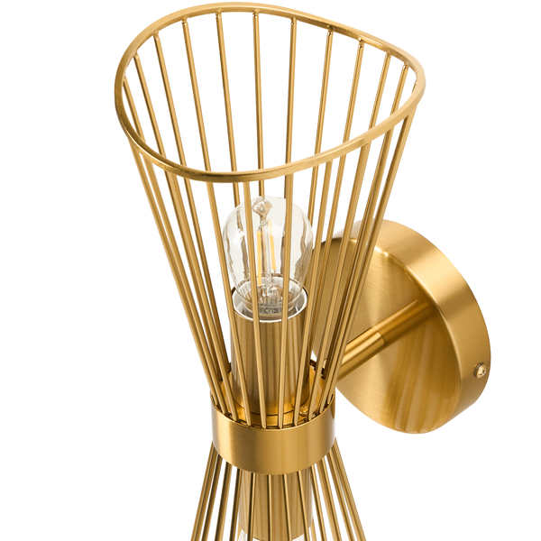 Goldene Wandleuchte mit einem modernen, filigranen Design.