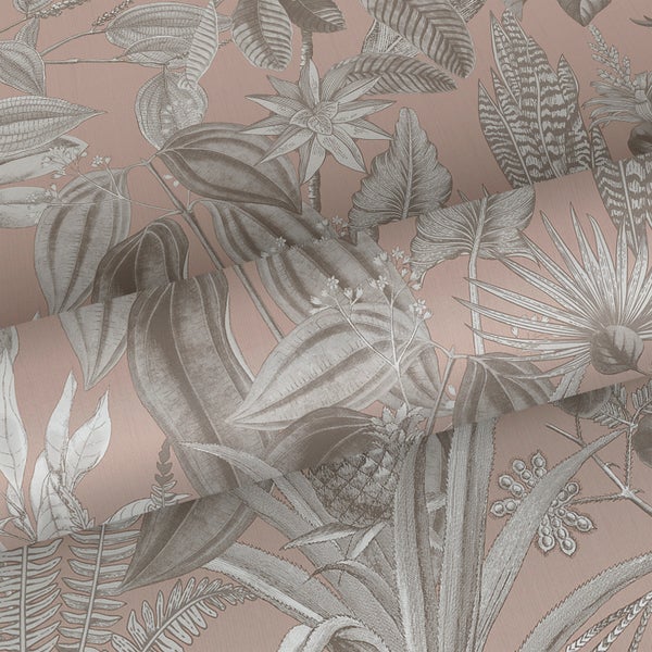 Sanders und Sanders Tapete tropische Blätter und Blüten Graurosa - 53 cm x 10 m - 640245