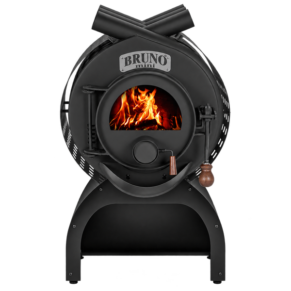 Bruno Mini Kaminofen mit Holzfeuer im Brennraum