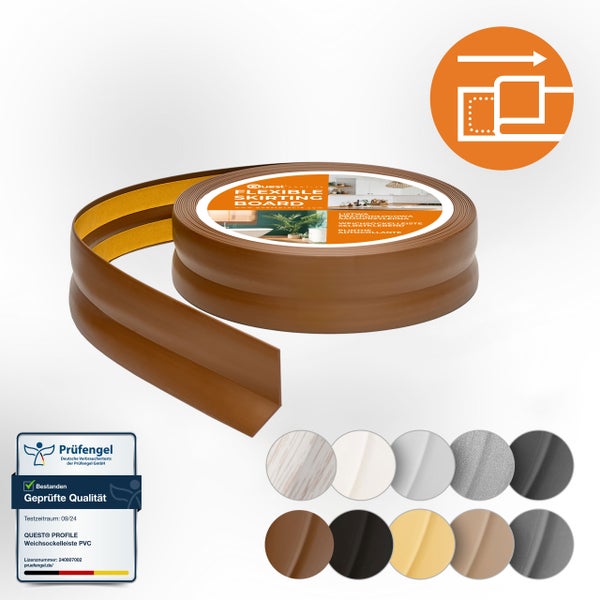 Quest Weichsockelleiste Selbstklebend 25 x 15 mm, PVC, Flexibel, Braun, 5 Meter