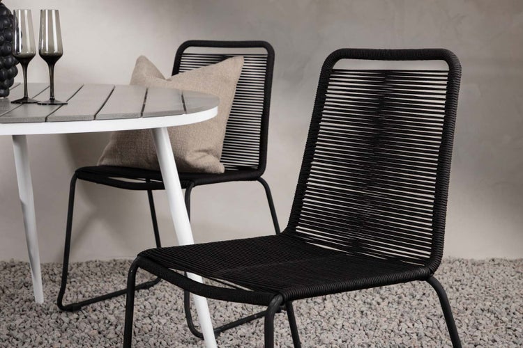 Break Gartenset Tisch Ø120cm grau, 4 Stühle Lindos schwarz. 120 X 120 X 74 cm