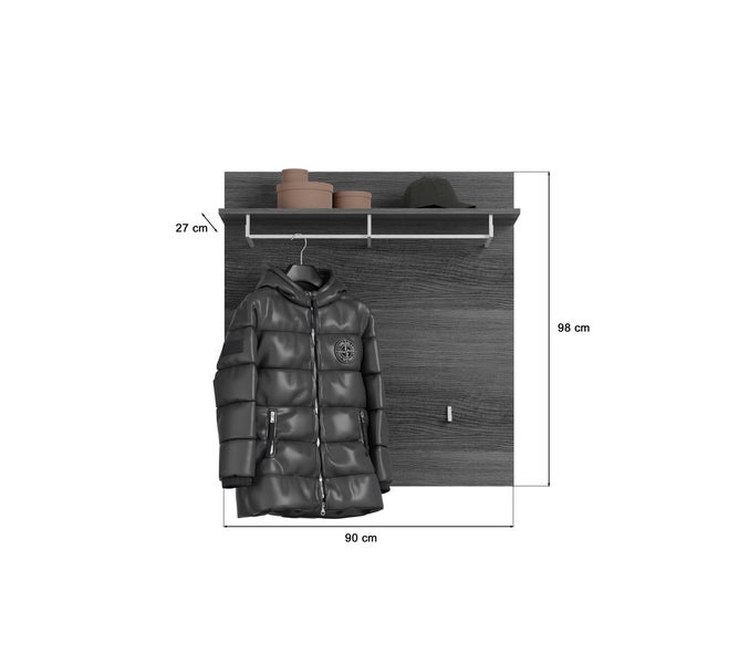 Scout Wandgarderobe 3 Kleiderhaken grau. 90 X 27 X 98 cm