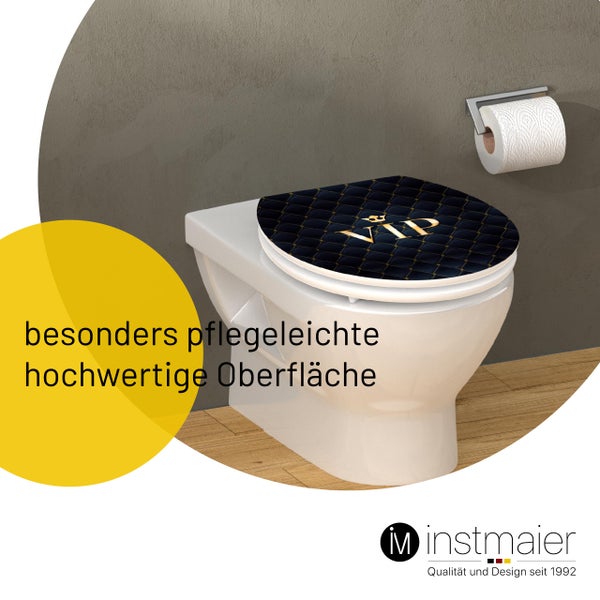 instmaier WC Sitz WC6M | FSC zertifiziertes Holz | Toilettendeckel mit Absenkautomatik | Klobrille Motiv: VIP | Oval | Nachhaltig | MDF-Holzkern