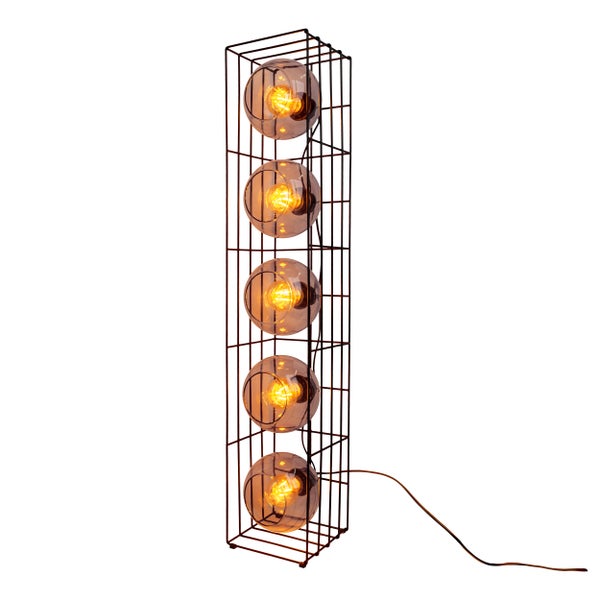 Glas-Stehleuchte CESTA Stehlampe aus schwarzem Metalldraht und getöntem Glas, mit E27-Fassung, 95 cm hoch, für Esszimmer, Wohnzimmer, Diele oder Büro,
