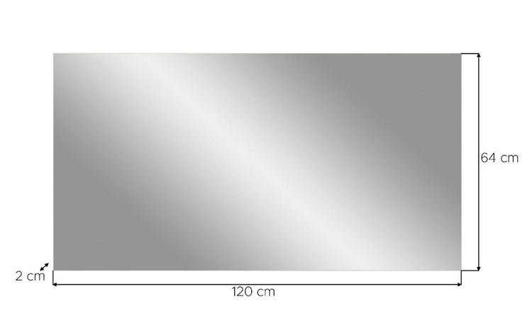 Rechteckiger Spiegel mit den Maßen 120 mal 64 Zentimeter und einer Dicke von 2 Zentimetern