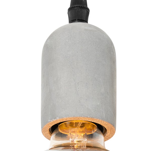 Technische Zeichnung einer Hängeleuchte mit vier Lampen und Maßangaben