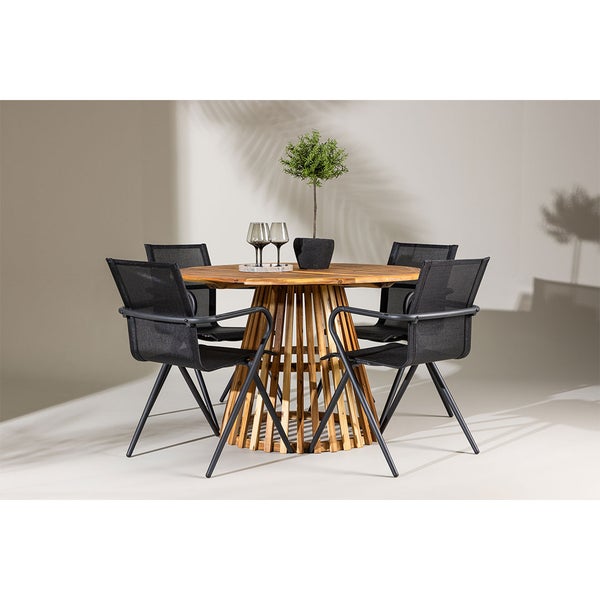 Lumpur Gartenset Tisch Ø120cm natur, 4 Stühle schwarz. 120 X 120 X 75 cm