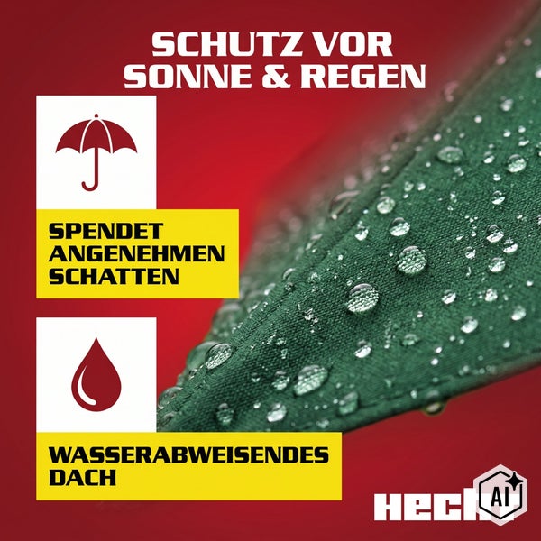 Hecht Sonnenschutz mit wasserabweisendem Stoff bietet Schutz vor Sonne und Regen und spendet Schatten.
