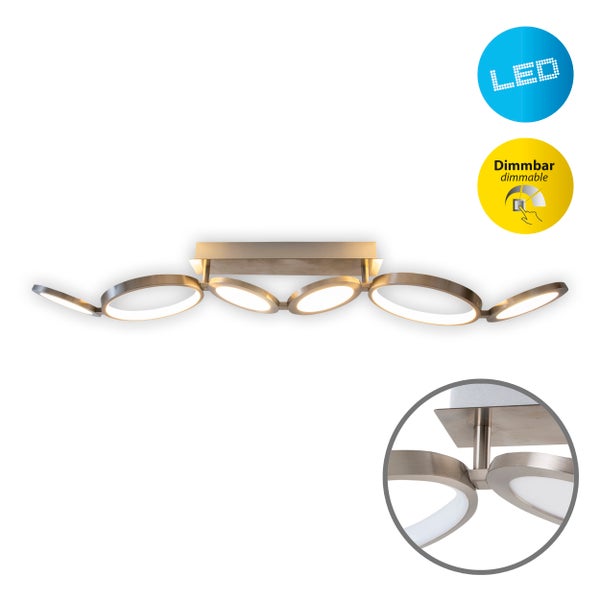 LED Deckenleuchte STELARI Länge 100 cm aus Metall in stahl-blank und weißem Kunststoff, mit fest verbauten LEDs, Deckenlampe für Wohnräume oder Büro