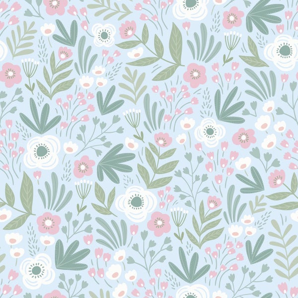 ESTAhome Tapete Blumen Grün und Rosa - 50 x 900 cm - 131066