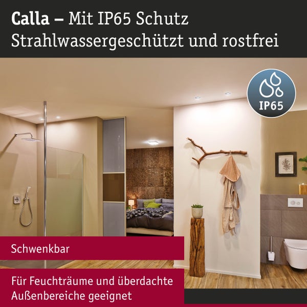Produktverpackung eines Paulmann Deckenstrahlers mit drei Leuchten, 600 Millimeter Länge, IP44 Schutzart, GU10 Fassung, ohne Leuchtmittel.
