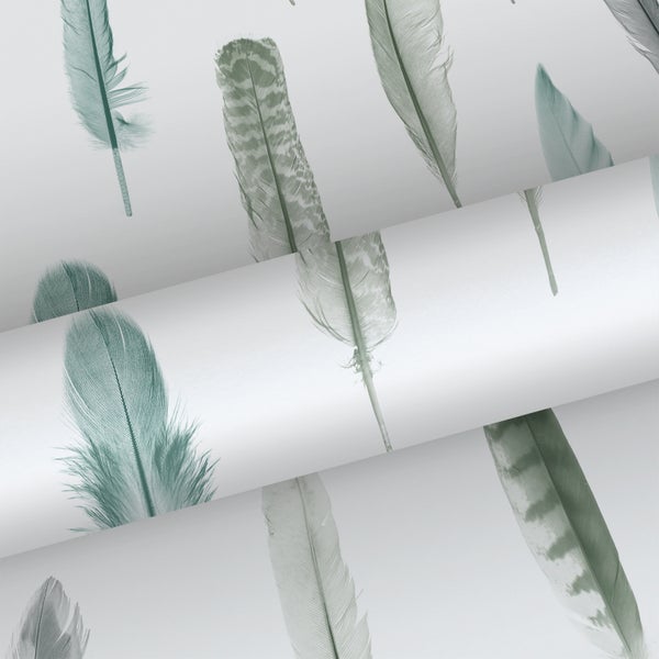 Walls4You Tapete Federn Grau, Blau und Weiß - 53 cm x 10.05 m - 935296