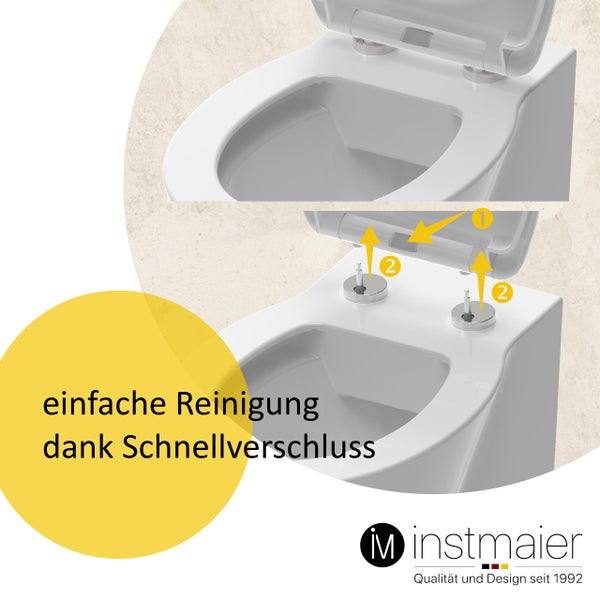 instmaier WC Sitz | TÜV geprüft | Toilettendeckel mit Absenkautomatik | Klobrille Weiß | Oval | mit Schnellverschluss | Duroplast