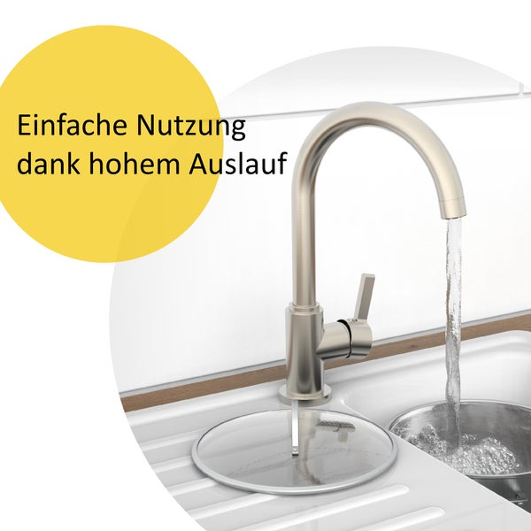 instmaier Niederdruck Küchenarmatur K3 | 360° schwenkbar | Wasserhahn Küche | Spültischarmatur Edelstahlfarben | Hoher Auslauf | mit Zentralverschraubung