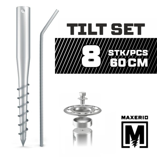 MAXERIO® 60 cm 8er TILT-Set für Schraubfundament Bodenhülse Erdanker Erdschraube Einschraubhülse Erdschraubenfundament Bodenanker Schraubanker Fundament für Gartenhaus Terrasse Sauna Gewächshaus