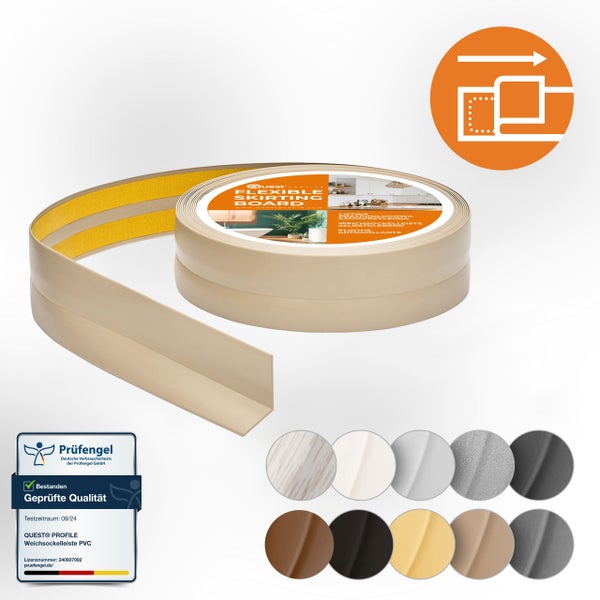 Quest Weichsockelleiste Selbstklebend 25 x 25 mm, PVC, Flexibel, Beige, 15 Meter