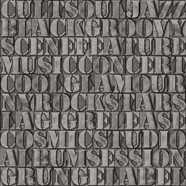 Origin Wallcoverings Tapete alte eiserne Druckbuchstaben Dunkelgrau - 53 cm x 10.05 m - 347591