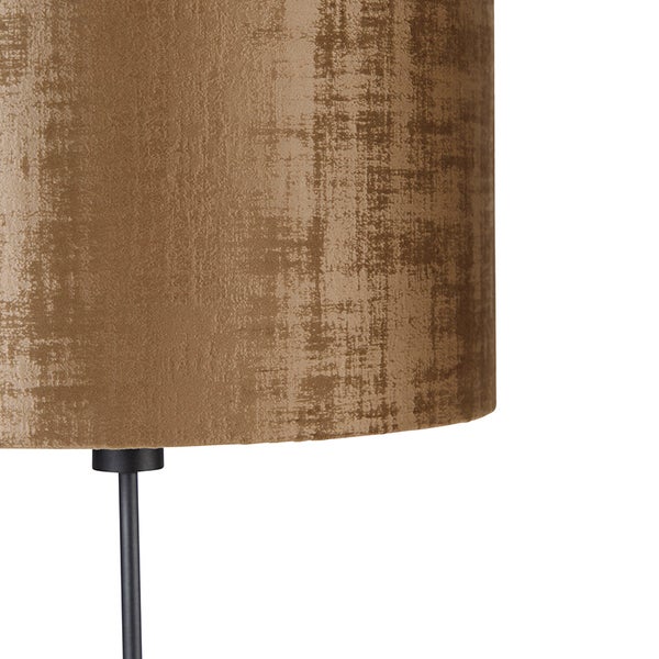 QAZQA - Modern Stehlampe schwarz Schirm braun 40 cm verstellbar - Parte I Wohnzimmer I Schlafzimmer - Textil Länglich - LED geeignet E27
