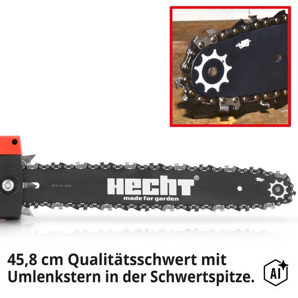 Hecht Kettensägenschiene mit 45,8 Zentimeter Länge und Umlenkstern an der Schwertspitze für Kettensägen