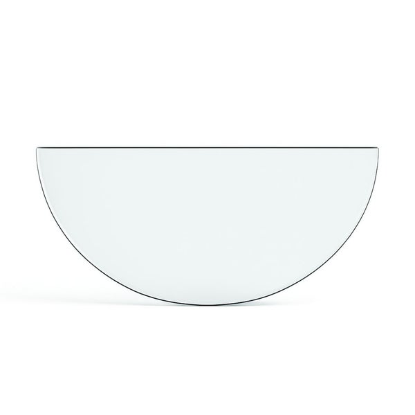 Halbrunde Bodenplatte aus transparentem Glas für Kaminöfen.