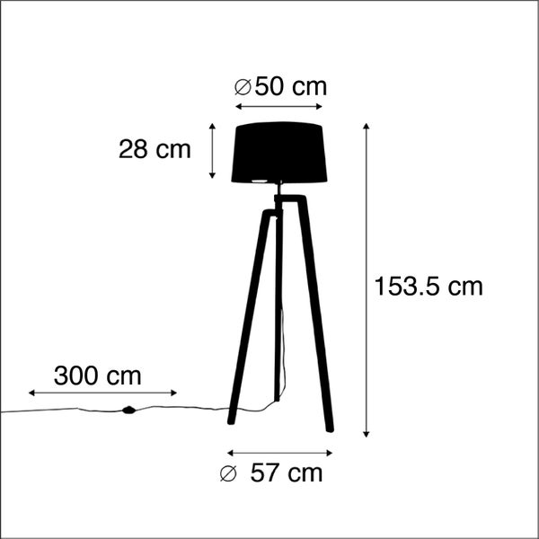 Stehleuchte Stativ mit Baumwollschirm schwarz mit Gold 50 cm - Puros