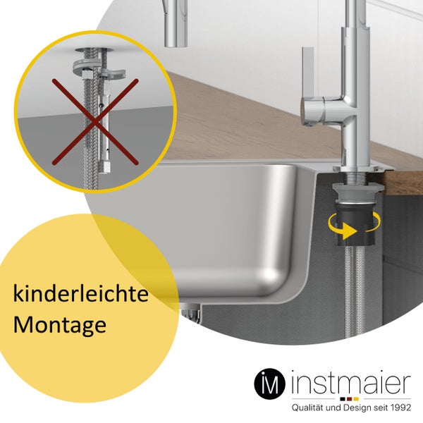 instmaier Küchenarmatur K4 | Flexible Geschirrbrause | Wasserhahn Küche mit 2 Funktionen | Spültischarmatur Chrom / Schwarz | 360° schwenkbar | mit Zentralverschraubung