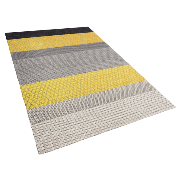 Teppich Wolle grau / gelb 140 x 200 cm Streifenmuster Kurzflor AKKAYA