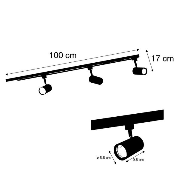 Modernes 1-Phasen-Schienensystem mit 3 Spots schwarz - Jeana