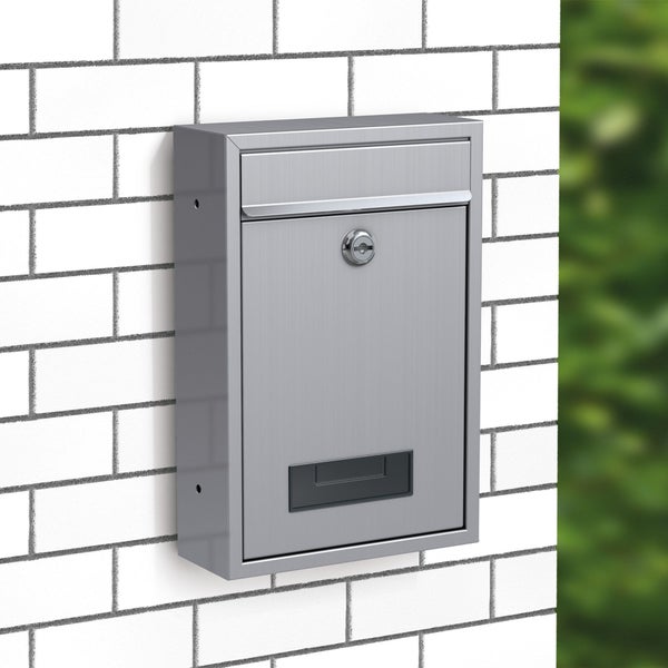 BASI Edelstahl Briefkasten BK 100 mit Namensschild inklusive Befestigungsmaterial und 2 Zylinderschlüsseln Einwurf DIN B5 Batteriemontage möglich