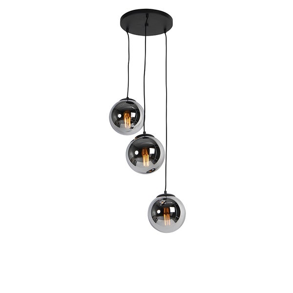 Smarte Hängelampe schwarz mit Rauchglas 3-flammig inkl. Wifi ST64 - Pallon