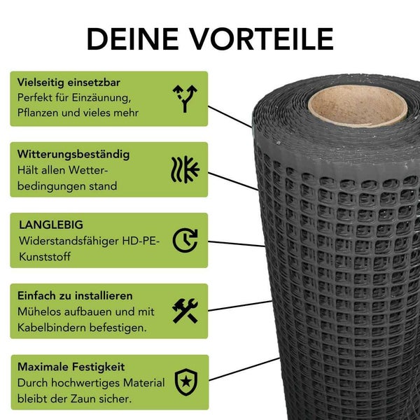 Kunststoffzaun Florade 1,2 m x 15 m Polyethylen (PE) Schwarz inkl. wetterfestem, stabilem und langlebigem Material
