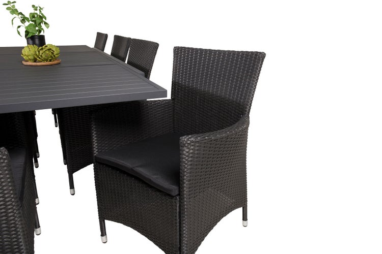 Marbella Gartenset Tisch 100x160/240cm und 8 Stühle Knick schwarz. 100 X 160 X 75 cm