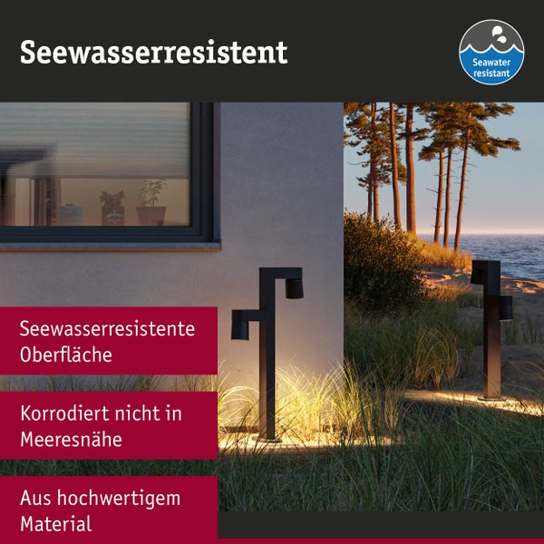 Moderne Wegeleuchte mit seewasserresistenter Oberfläche für den Außenbereich in Küstennähe, korrosionsbeständig aus hochwertigem Material gefertigt.