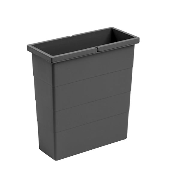 Rechteckiger, dunkelgrauer Abfalleimer aus Kunststoff mit zwei integrierten Tragegriffen.