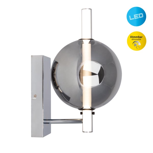 LED Wandleuchte NOVA chrom aus Metall und Rauchglas, mit integrierter LED, 31,3 cm hoch