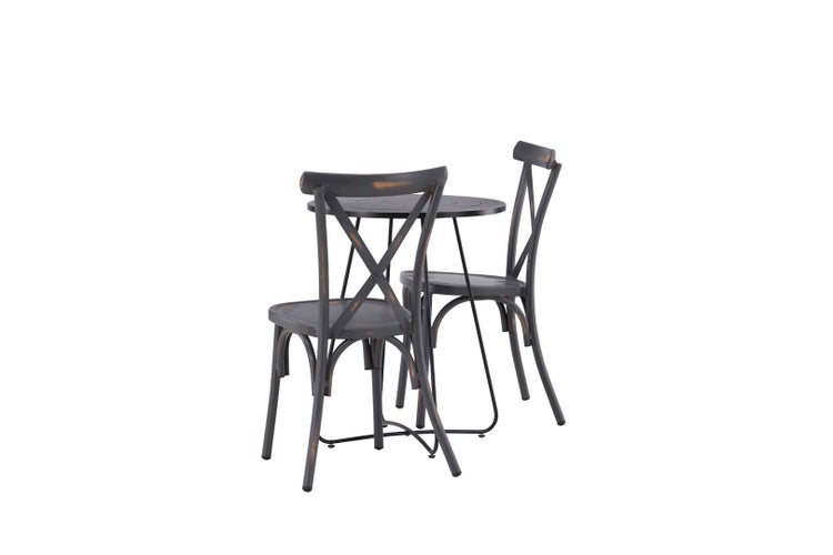 Bacong Gartenset Tisch, 2 Stühle  schwarz,dunkel grau. 60 X 60 X 45 cm