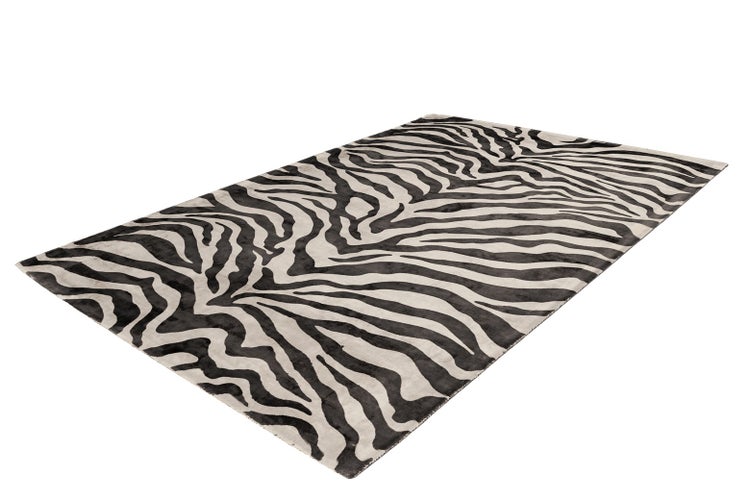 Kurzflor Teppich Selestia Elfenbein / Schwarz Viskose Zebra Muster 80 x 150 cm