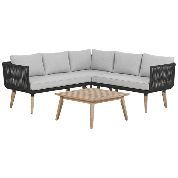 Garten Ecksofa mit Tisch 5-Sitzer ALCAMO linksseitig Akazienholz Schwarz